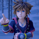 An image of Kingdom Hearts hero Sora pointing at something while standing in the snow.